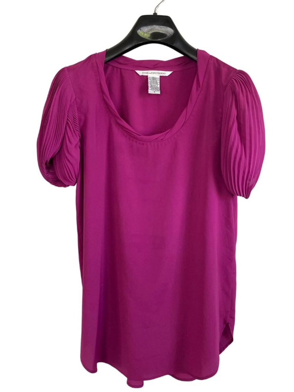 Diane von Furstenberg Magenta Clemence Pleated Puff Sleeve Top Blouse Sz 8